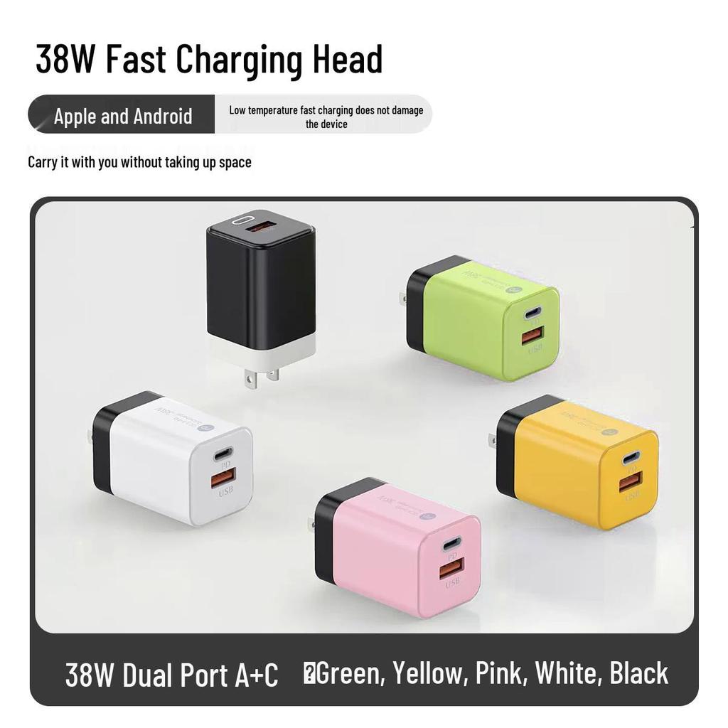 Macaron 38W Dual Port Fast Charger: USB+PD for Apple & Huawei Phones
