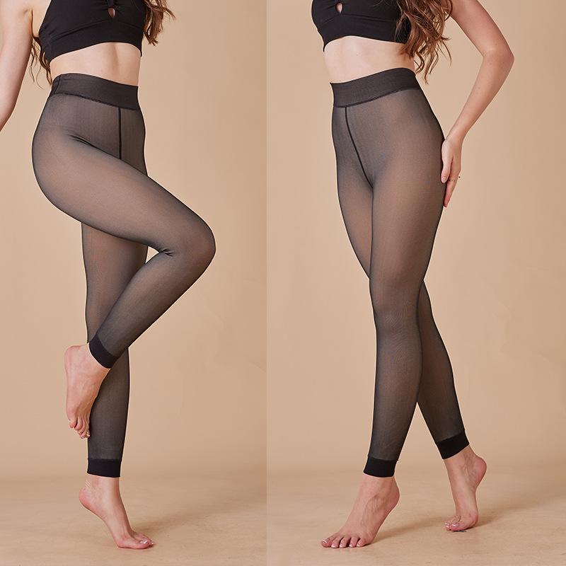 Outer Wear Fall and Winter Skin Translucent Large Size Bottoms Padded Female Black Skin Translucent Bare Leg Thickened Nine-minute Pants