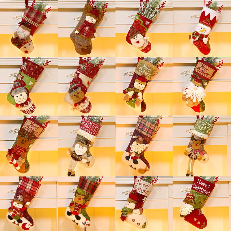 Christmas Stockings Socks Santa Snowman Hanging Xmas Tree Ornaments Christmas Decor for Home New Year Navidad Candy Gift Bags