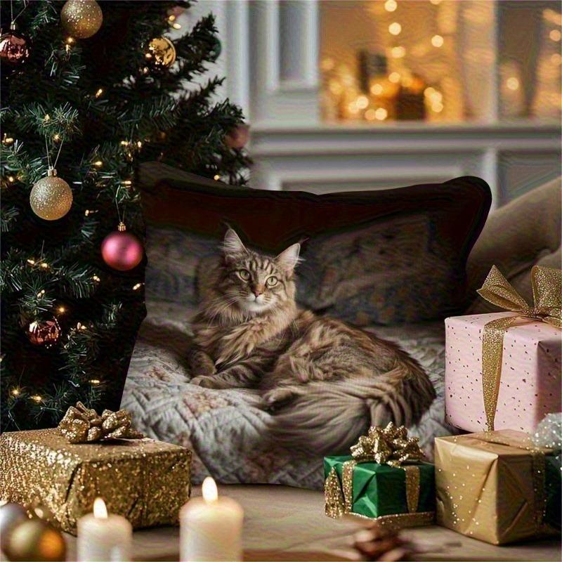 1/4 Maine Coon Cat Cushion Cover Comfortable Polyester Material With Zipper Closure Pillowcase Living Room Bedroom Pillow Cover