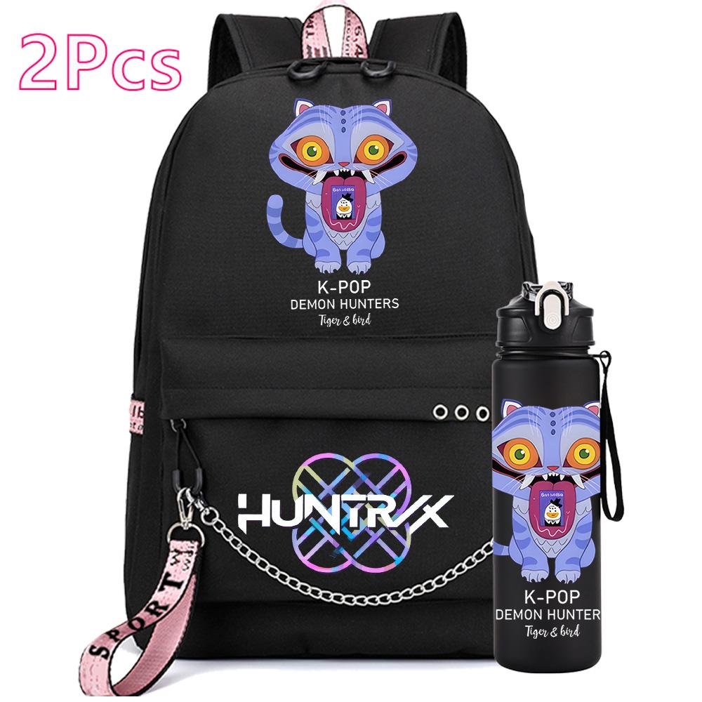 

2Pcs/set Anime Cute Kpop Printed Backpack with 750Ml Water Bottler for Teenager Girl Boy Bookbag Kid Gift Large Capacity waterproof Travel Bag