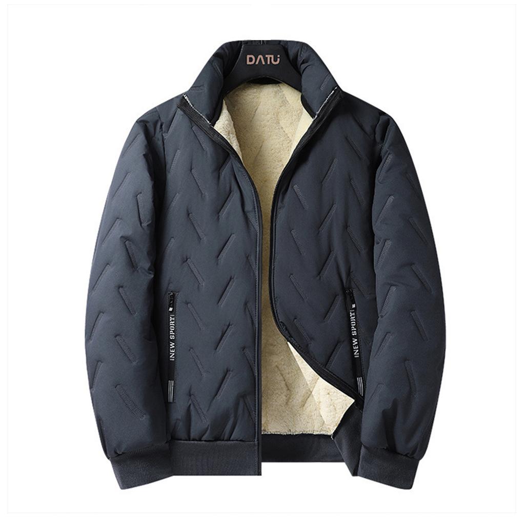 Men's Solid Color Casual Cotton Warm Long-sleeved Jacket Men's Graphene Zipper Cotton Jacket NEW SPORT Pocket Label