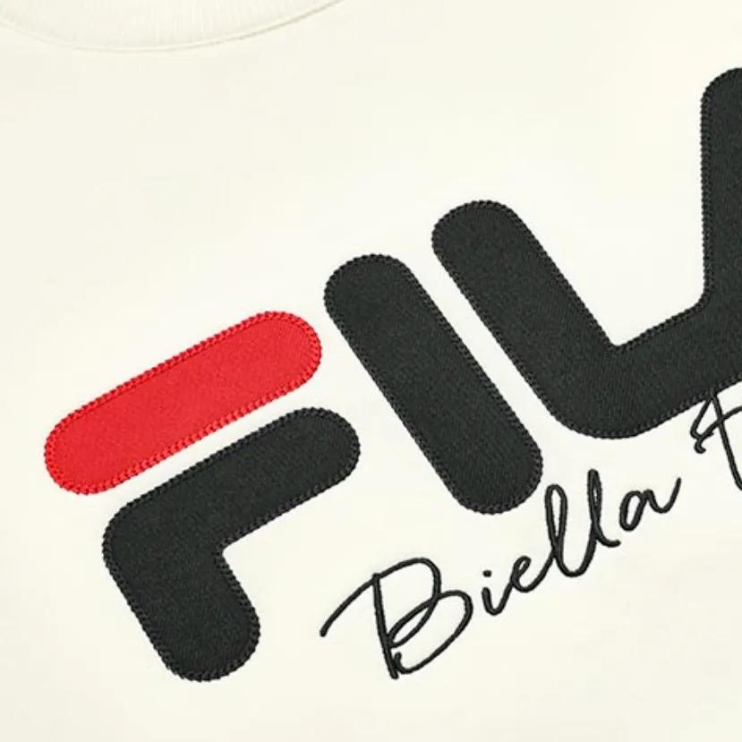 FILA Fleece Lined Logo Casual Loose Fit Pullover Long Sleeved Sweatshirt Unisex Latex White (Unisex) Sweatshirts F51U249299FIV