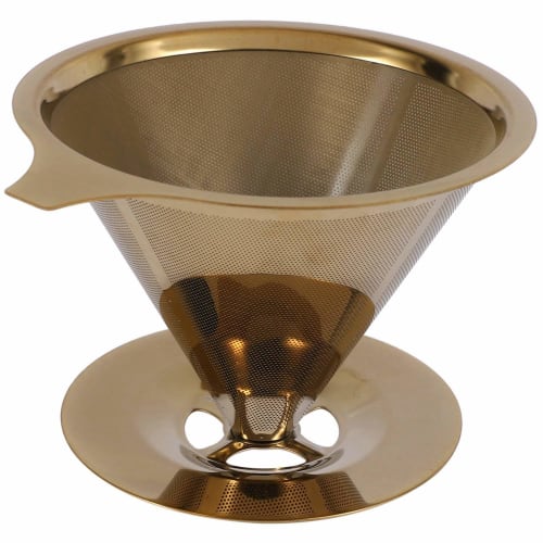 Uinfhyknd Double Wall Stainless Steel Titanium Gold Pour Over Coffee Dripper Filter with Cup Stand and Handle