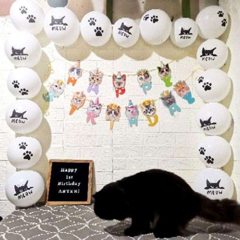 Cute Little Cat Pet-themed Birthday Party Decoration, Cat Head Banner Balloon Set, Children's Birthday Party Decoration
