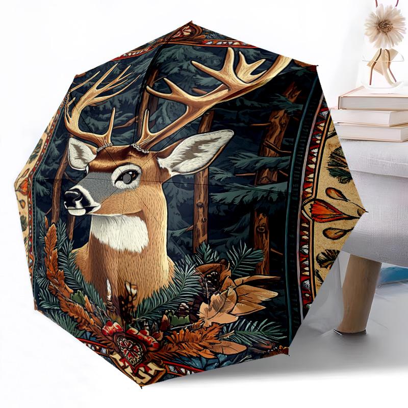 Forest Deer Skull Outdoor Automatic Umbrella Sturdy 8 Rib Durable Plastic Iron Outdoor Daily Use Outdoor Accessory Perfect Gift Friends