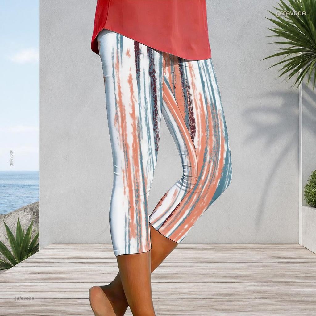 Women Plus Size Capri Leggings Abstract Blue X Graffiti Checkered Print High Waist Stretchy Workout Yoga Casual Cropped Pants