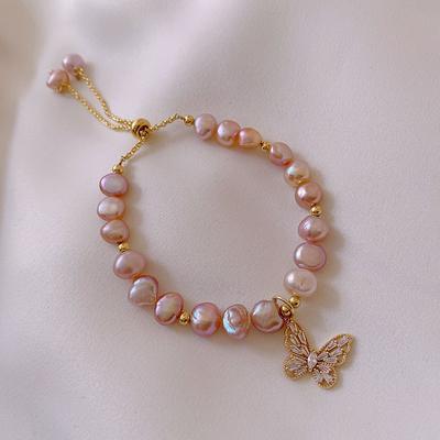 Freshwater Pearl Micro-set Zirconia Butterfly Bracelet - Elegant Jewelry Pendant Bracelet - Retro and Simple Decorative Item