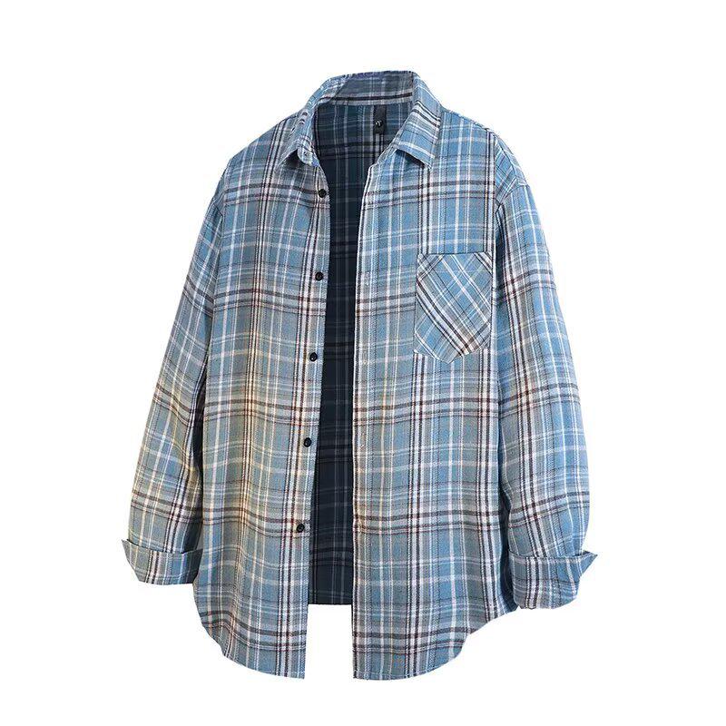 Men's Retro Plaid Long Sleeve Shirt - Trendy Casual Loose Fit for Autumn and Spring