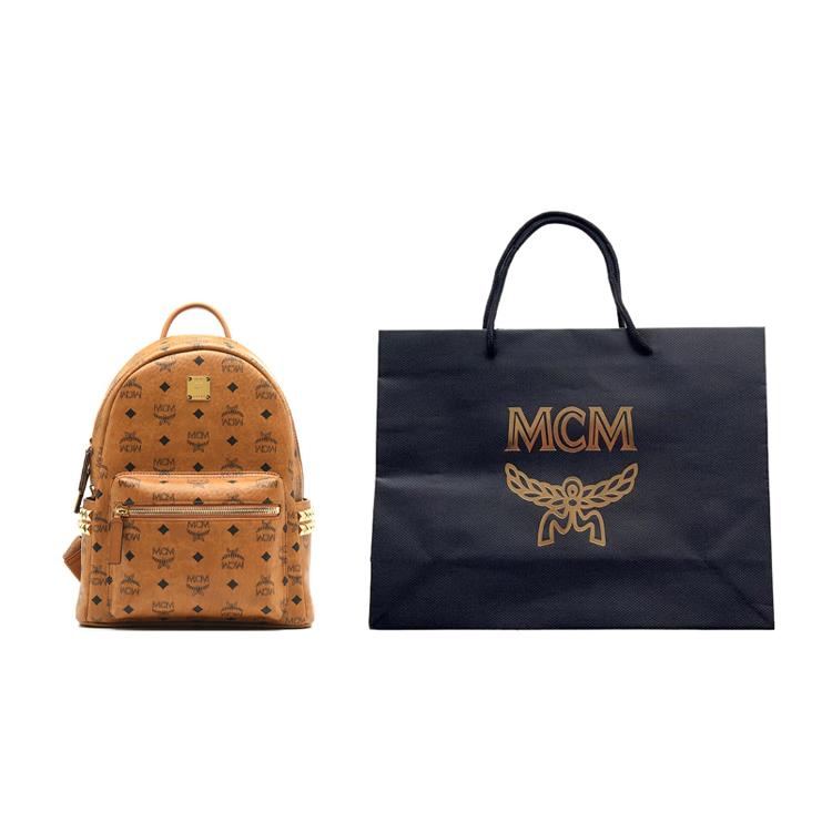 MCM Stark Classic Monogram Oboustranný s cvočky Batoh na dojíždění a párty z plátna a kůže Unisex batoh Hnědý Cognac MMKAAVE15CO001