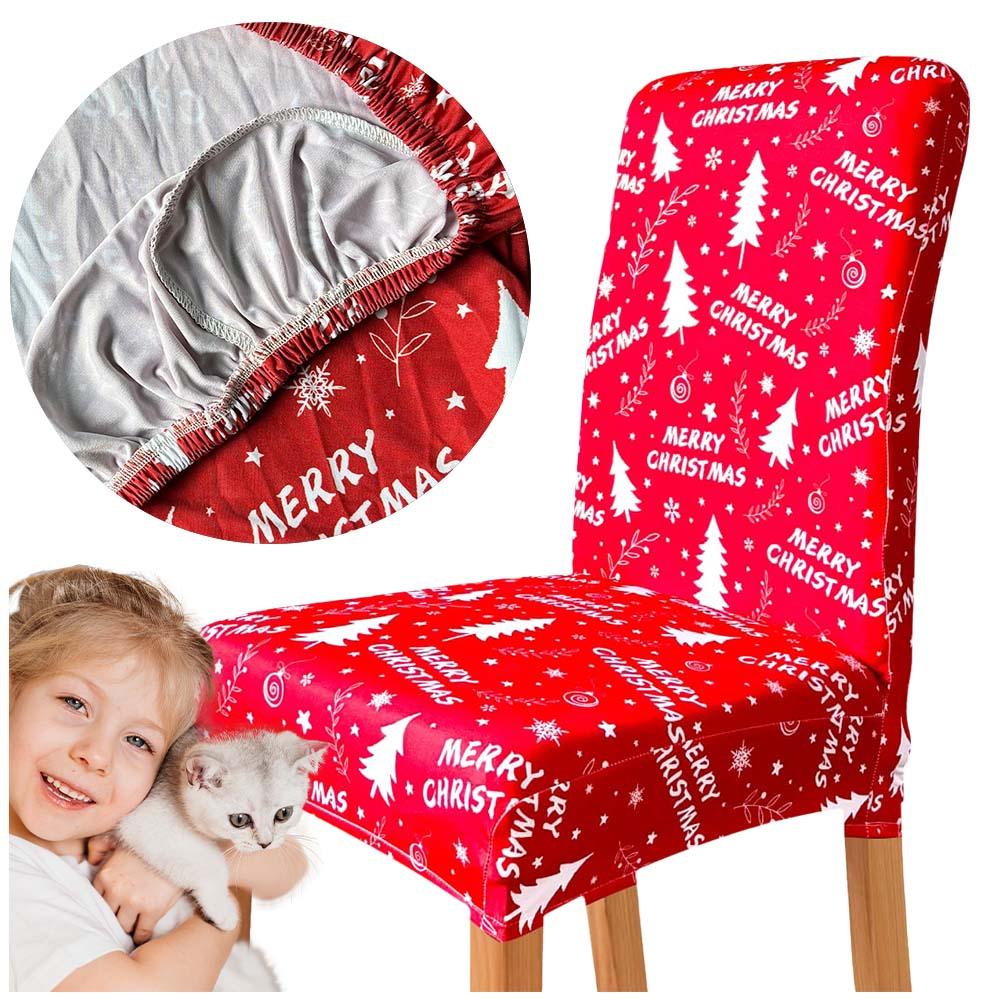 Red Christmas Chair Cover With Christmas Tree Pattern