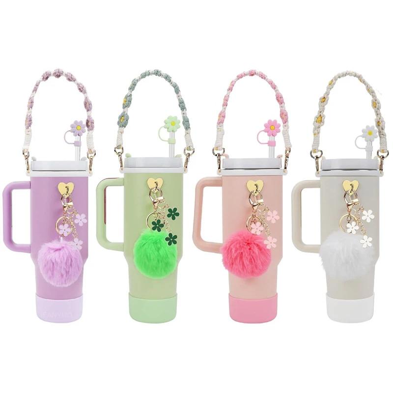 2024 New Cup Accessories for Cup 30/40oz Include 1 Water Bottle Handle Strap and Top Cover Fixed Cup Cover Straw Cover 3 Charms