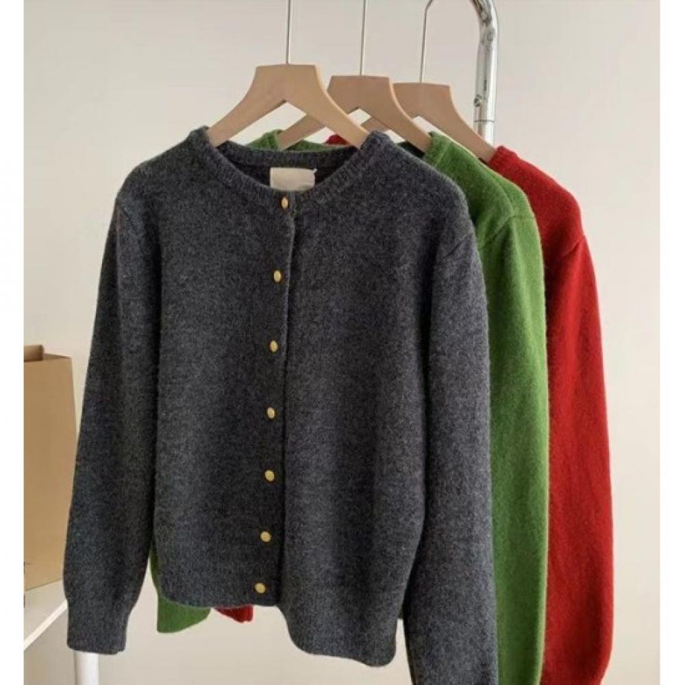 Rellawear Soft 3color Gold Button Knit Cardigan