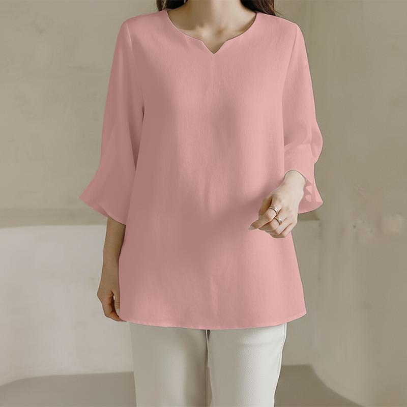 ZANZEA Women Casual V-Neck Solid Color Loose 3/4 Sleeve Blouse