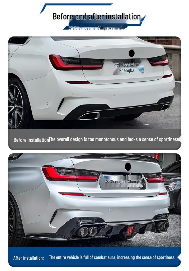 BMW 3 Series (20-22) CMST Modified Rear Diffuser with Lights - G20/G28 Black Warrior Body Kit Spoiler