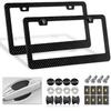 Black Carbon Fiber License Plate Frames, Plastic Number Plate Holder Print Carbon Pattern for Men and Women, 2 Pack with Screws Caps for Front Rear