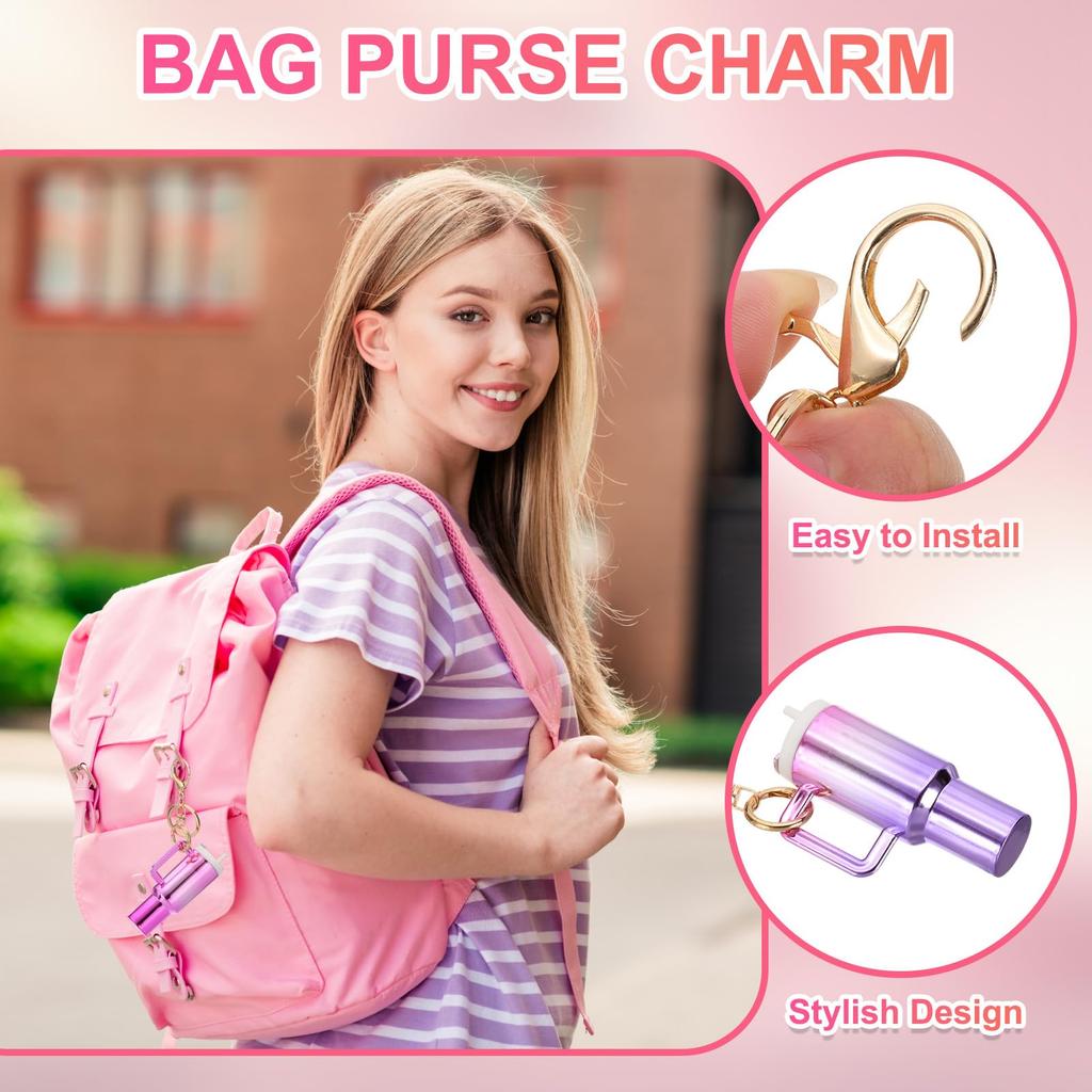 [PATIKIL] Set of 2 Mini Cup Keychains with Lip Balm Holder, Cute Decoration, Gradient Pink-Purple