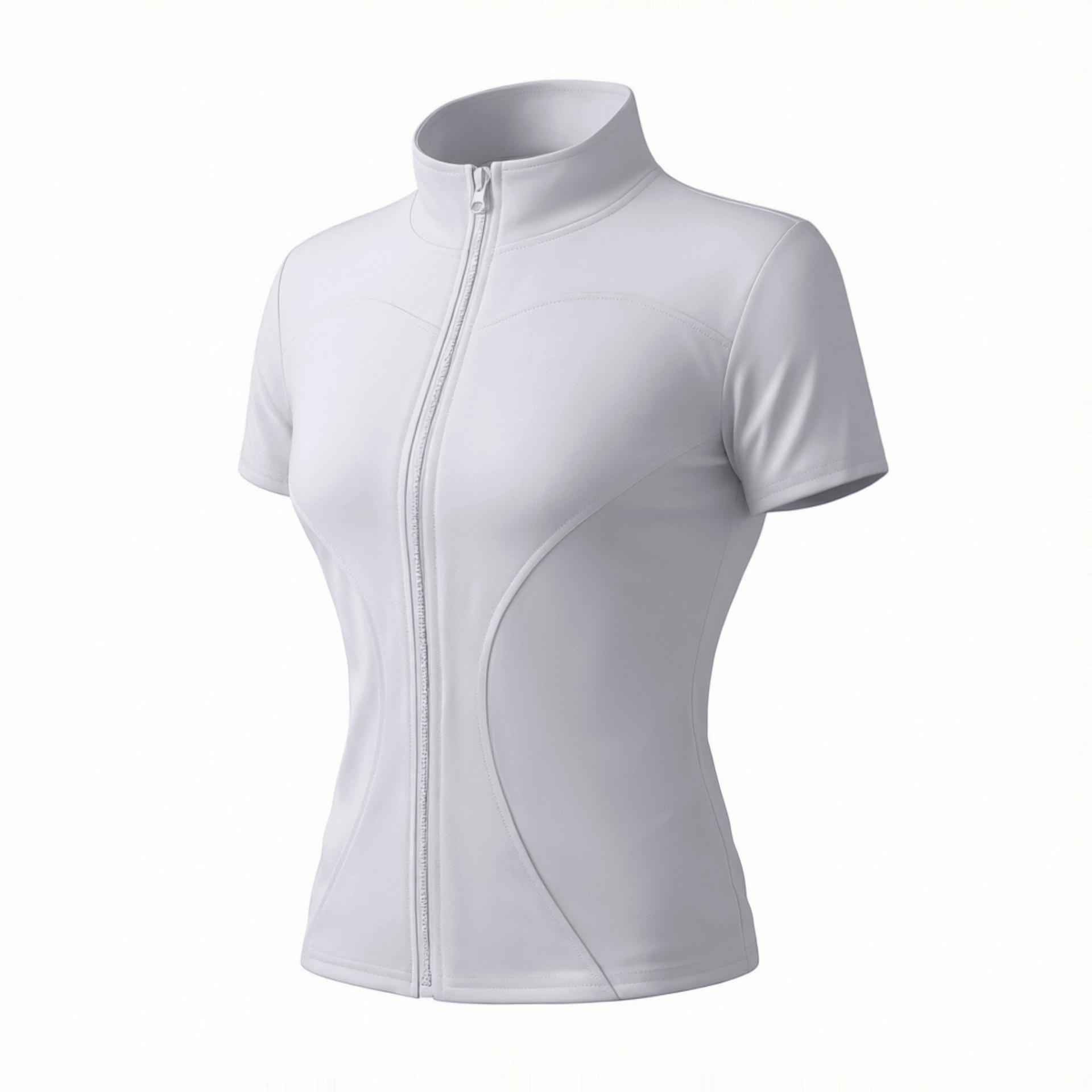

Women s Quick Dry High Elastic Fitness T-Shirt - Summer Yoga Short Sleeve Zip-Up Jacket XXL