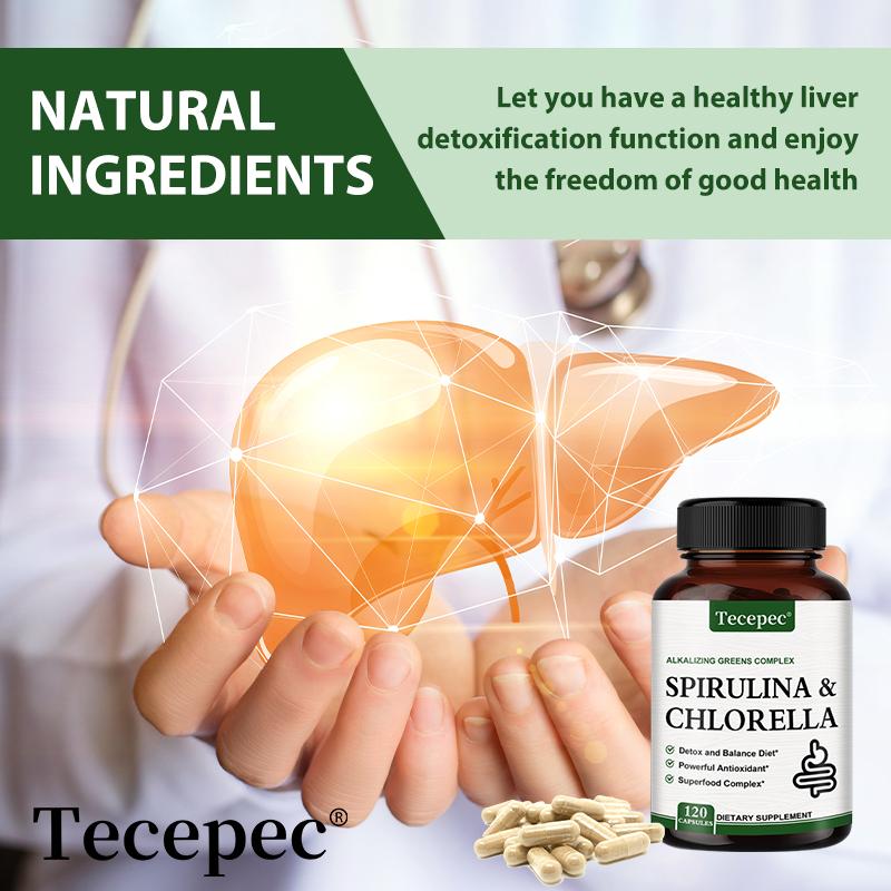 Spirulina & Chlorella Complex Capsules, Organic Green Superfood, 120 Capsules Dietary Supplement