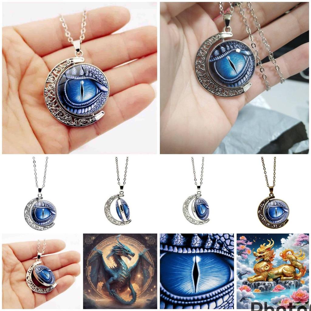 Thai Amulet Chinese Pixiu Dragon Eye Necklace Pendant Vintage Protect Charm Talisman Money Wealth Success Health Lucky Jewelry Buddhist Moon Chain