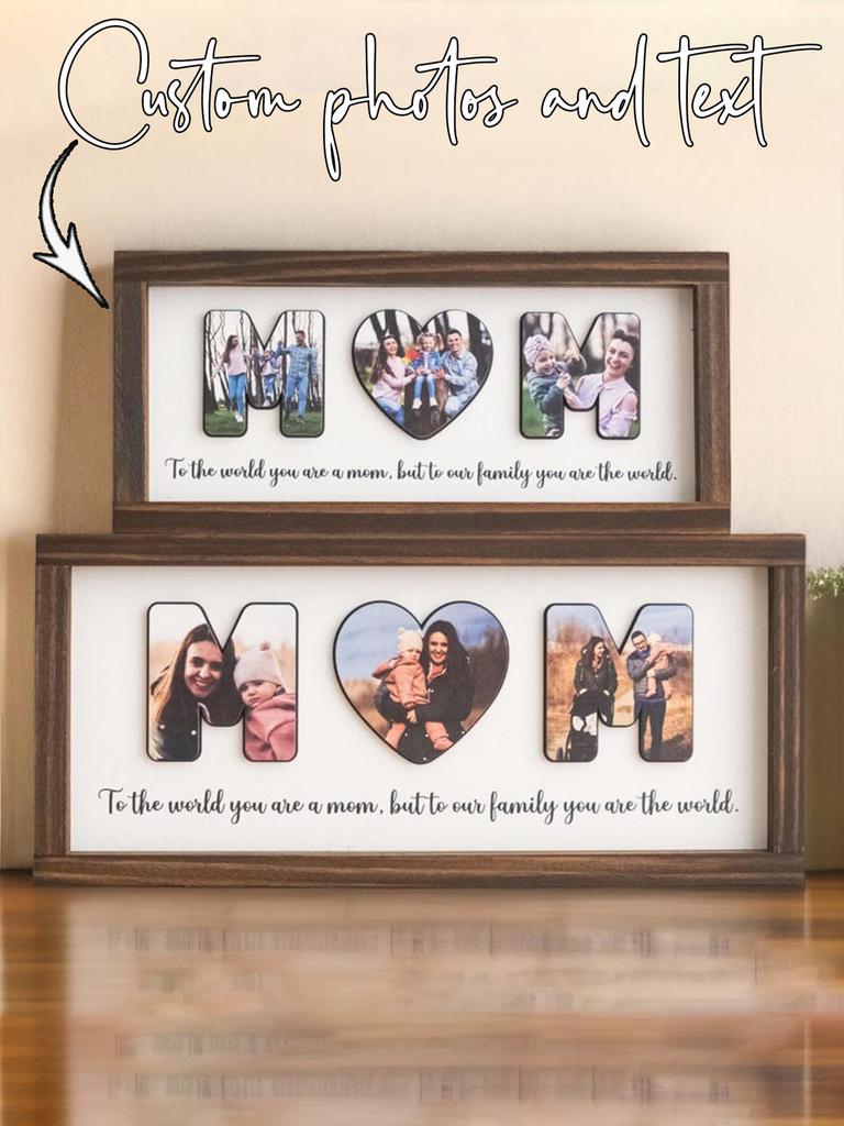 Custom MOM Photo Frame Wooden Sign Personalized Family Picture Text Plaque Mother's Day Gift For Mom Mommy Home Desktop Wall Dec
