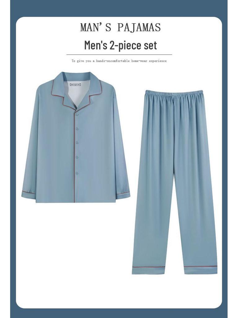Herren Leichter Luxus Minimalistischer Pyjama - Frühling/Herbst, Langarm, Cardigan, Baumwollimitat, Lässig, Einfach, Lockere Passform, Große Größen Homewear.