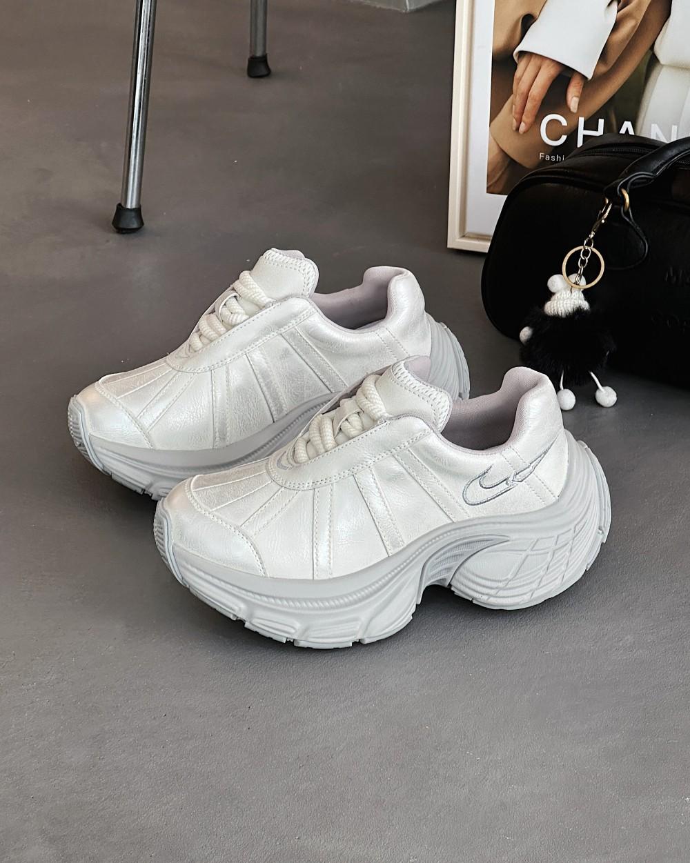 

Spring dad shoes women s tide thick sole heightening leather casual sports shoes retro shoes 35 белый