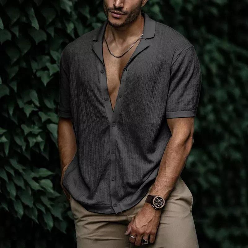 

Men s Casual Short Sleeve Shirt Button Down Lightweight Breathable Textured Fabric Relaxed Fit Summer Shirt L