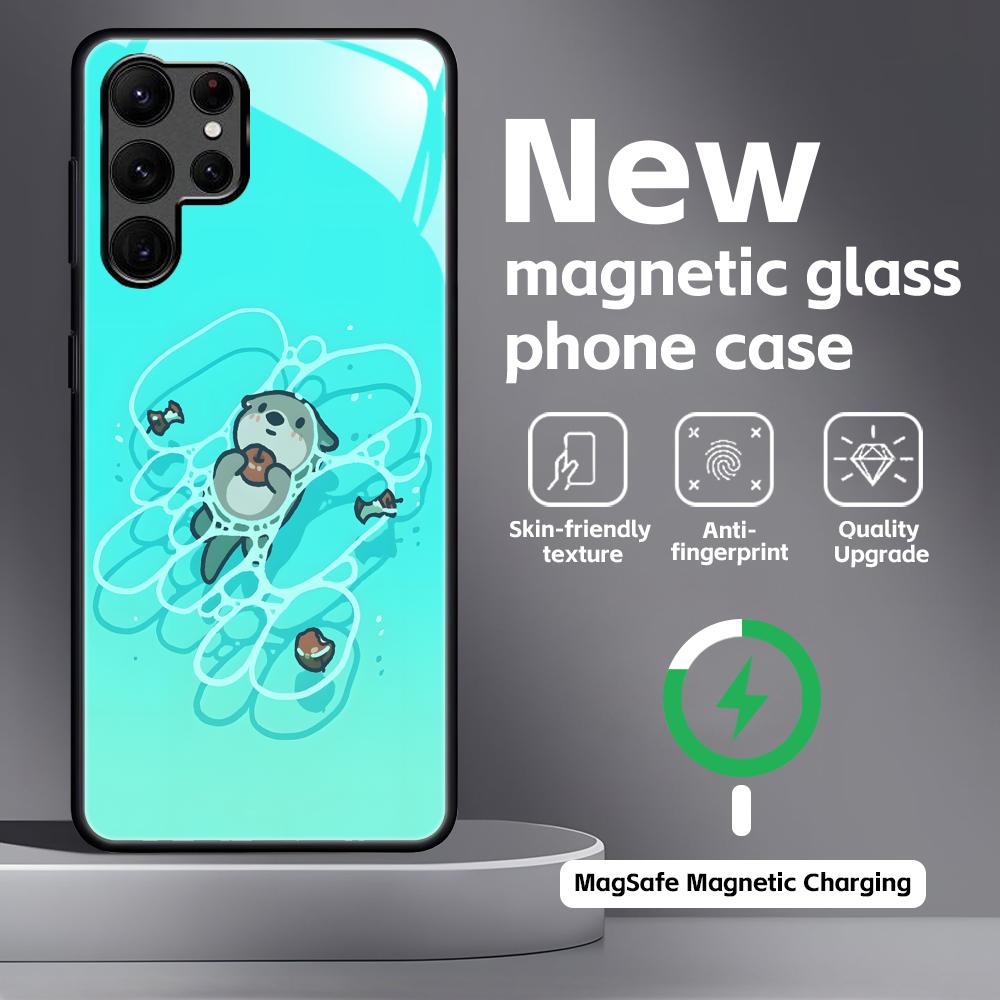 cute Otter Phone Case For Samsung S26 S25 S24 S23 S22 S21 Plus Ultra Note20 Glass Magnetic Case