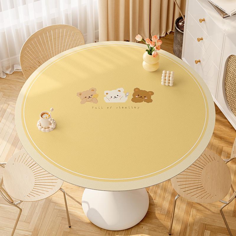 Cartoon Cute Small Round Table Mat Oil-Proof Round Dining Table Cloth Living Room Dust-Proof High-End Cover Cloth Leather Leave-In Tablecloth