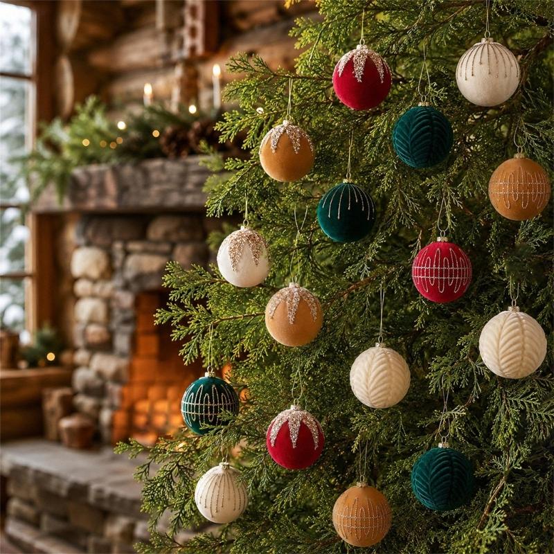 Holiday Display Baubles, 16 Count, 7.5 Cm Textured Tree Set with Light-Catching Finish for Window, Shelf, and Party Use