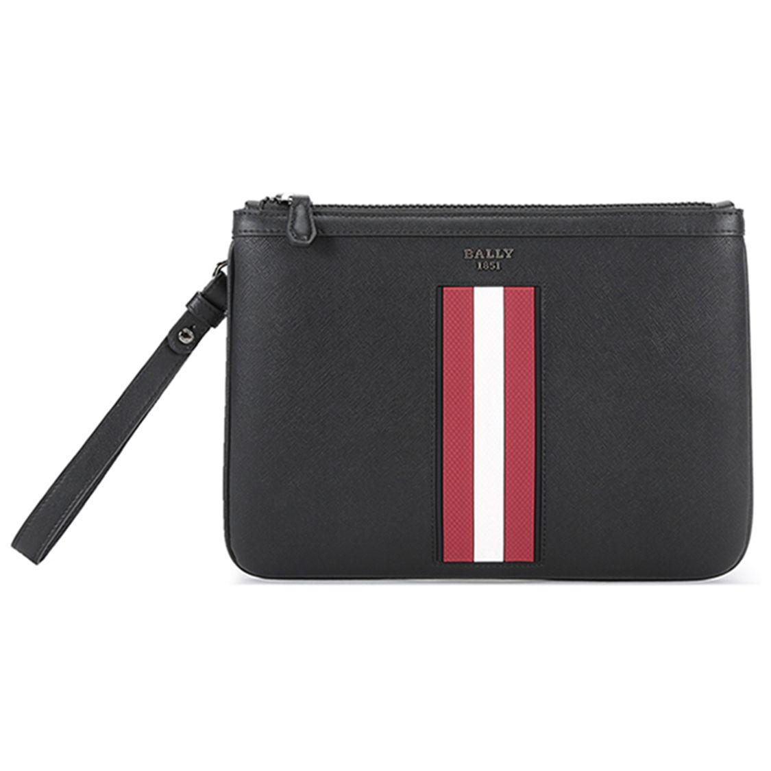 Bally Classic Red And White Striped Leather Clutch Men clutch Black BEX-MD-MY-106 Basic Set (Bag+Dust Bag)