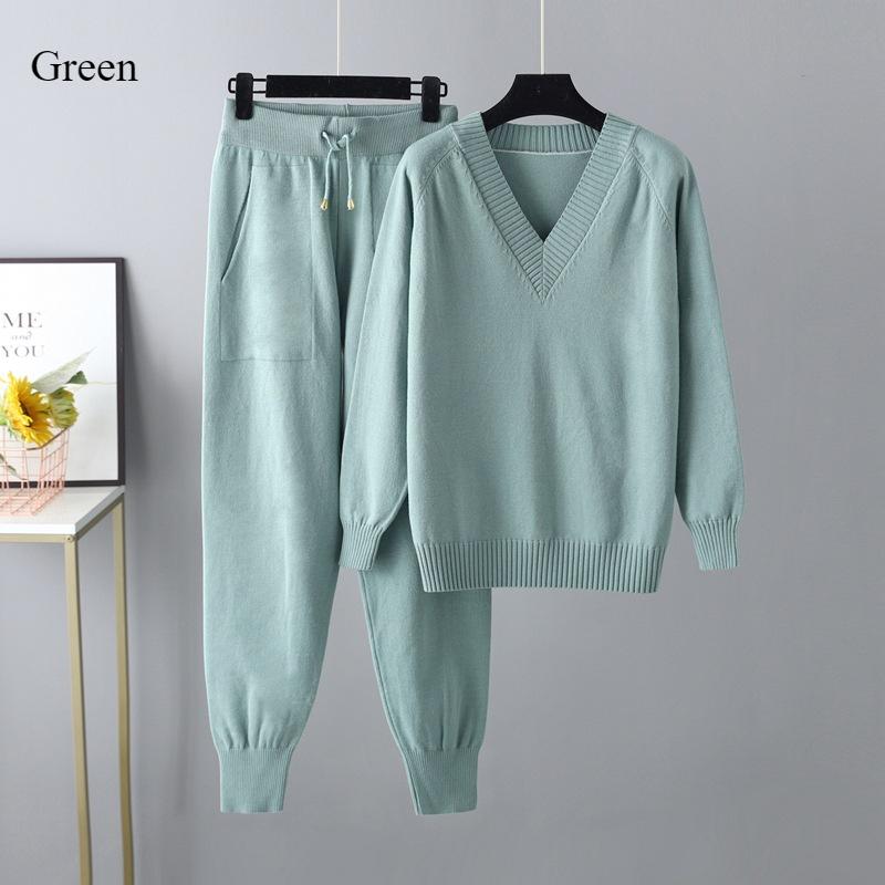 Autumn and Winter New Sweater Harlan Pant Suit Casual Jumper Women's Thick Warm Fashion Solid Color Knitwear