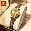 OLEVS 5645 Women Watch Quartz Movement Fashion Watch Gift Round-dial Leather Strap Wristwatch Calendar Window Luminous Watch