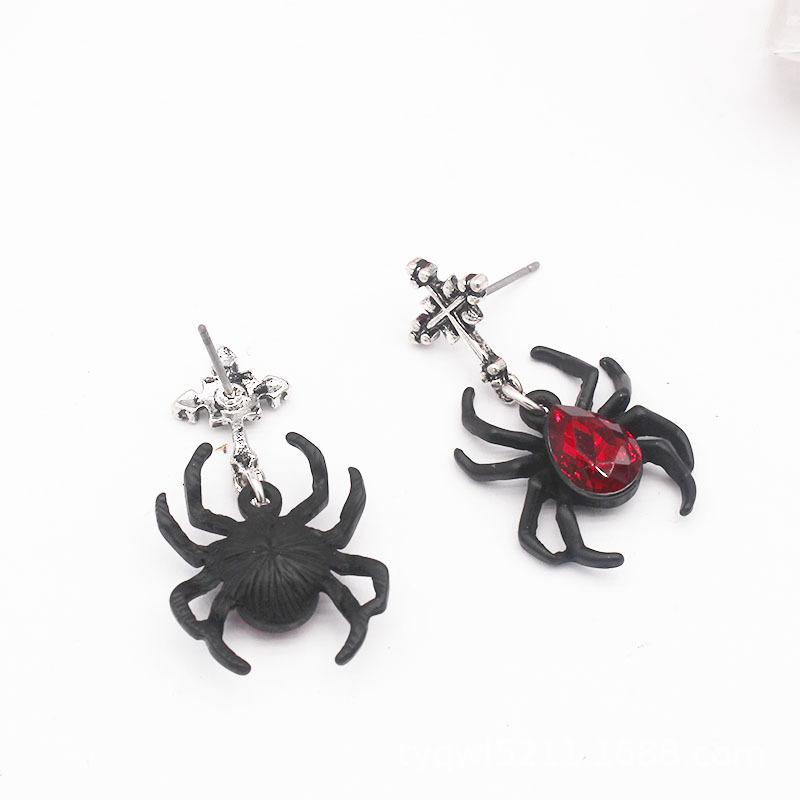 Punk Rock Kolczyki Sztyfty Pająk Czarny Gotycka Osobowość Czerwony Kamień Asymetryczny Łańcuszek Chwost Wiszące Kolczyki Biżuteria Prezenty