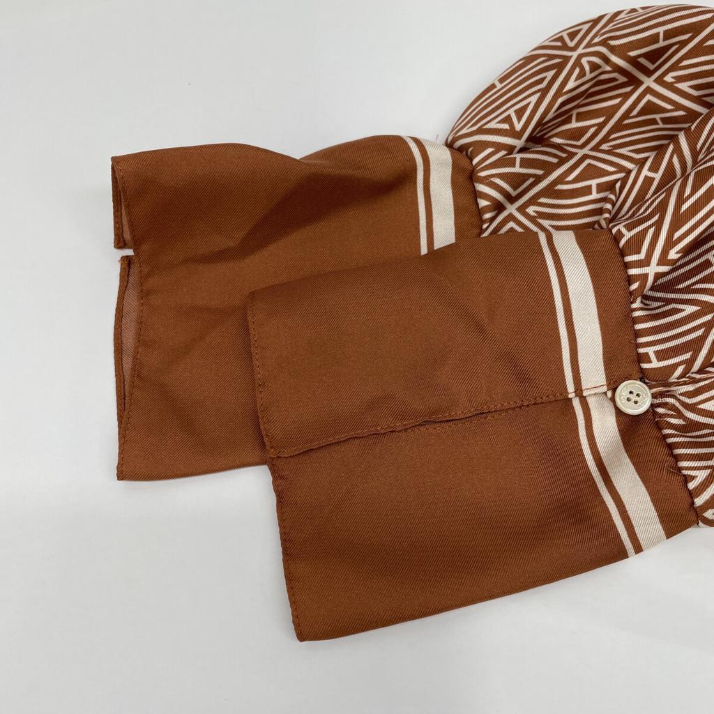 Chloe [Domestic Regular] All-over Print 100% Silk Bow Tie Blouse/ Tops 34 Sunset brownUsed