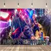 Godzilla Vs King Kong Cartoon Backdrop Banner Monster Clash Adventure Theme Kids Birthday Party Decor Photo Background Supplies
