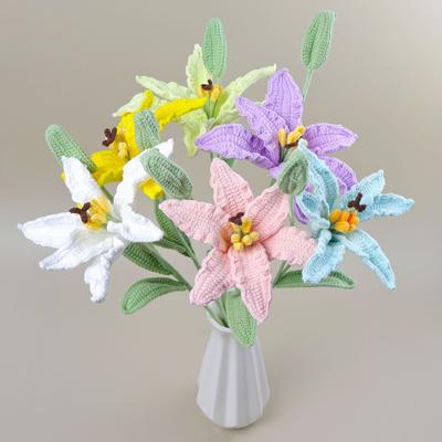 2025 Lily Crochet Flowers Creative Lily Crochet Flower Bouquet Kintted Plant Wedding Decor Table Home Decor Gift
