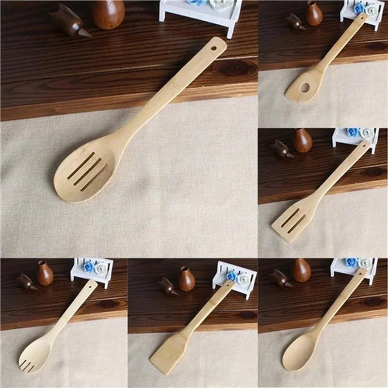 Kitchen Tools 1/6pcs Bamboo Spoon Spatula Kitchen Utensil Wooden Cooking Tool Mixing Set