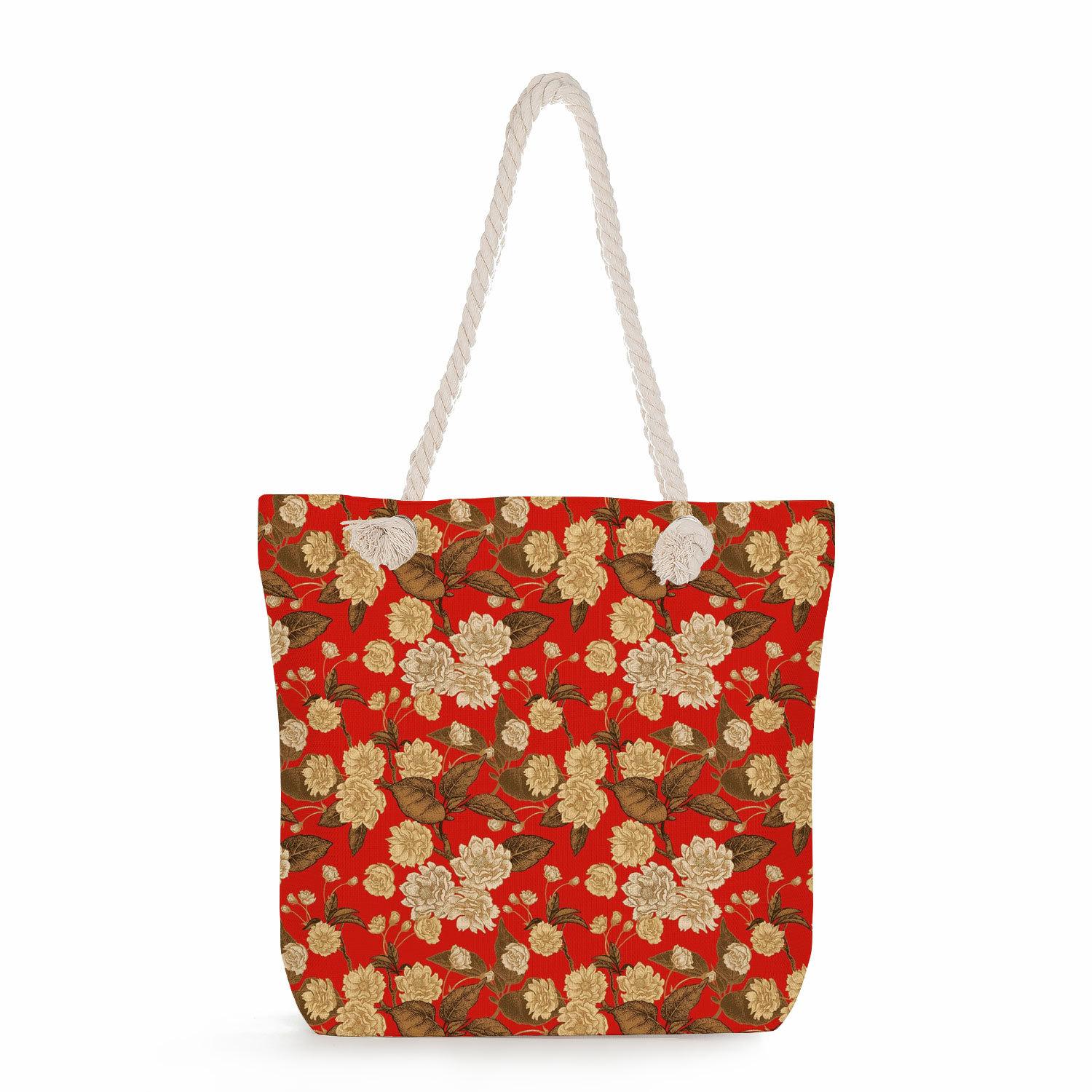 Flowers print thick rope single-shoulder beach bag 7220 KTB