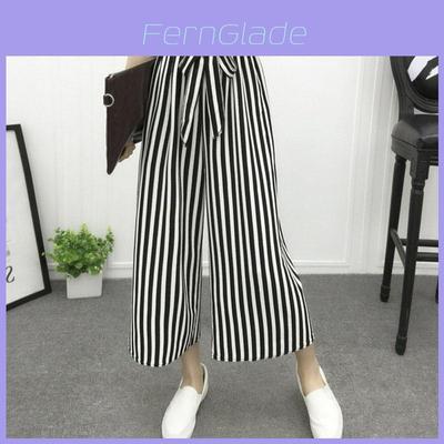 Women High Waist Elastic Striped Culotte Pants With Elegant Wide Leg Flare Design For Casual Wear