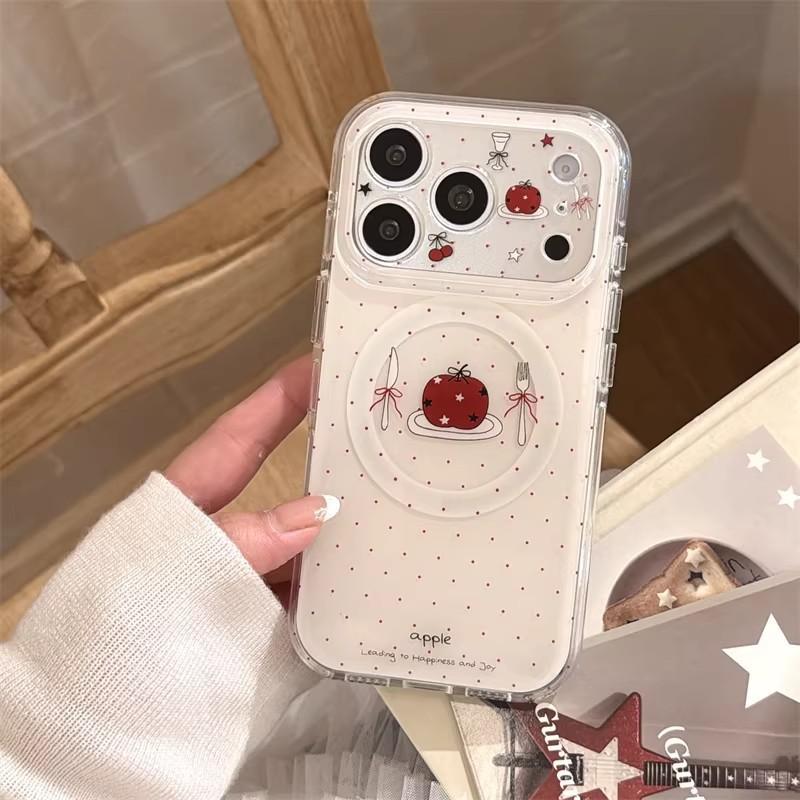Korean Style Minimalist Polka Dot Cute Fork Knife Design Magnetic Phone Case IPhone 17 Pro Max With Kickstand