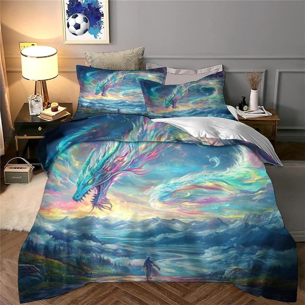 Dog Bedding Set, Cartoon Cute Style 3D Printed Ultra-fine Fiber Duvet Cover Pillowcase 3-piece Set for Adults and Children
