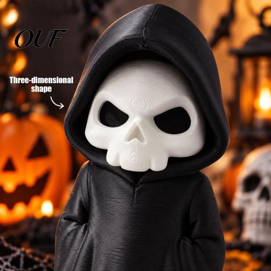Horror Theme Party Supplies 3D Printed Grim Reaper Figurine, Gothic Black Robe Skeleton Statue, Statue Mini Model Toy for Halloween Desktop Decoration