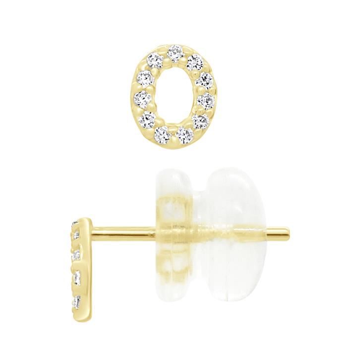 Boucles d'Oreilles Puces - Initiale Lettre O Serties d'Oxydes de Zirconiums - Or Jaune