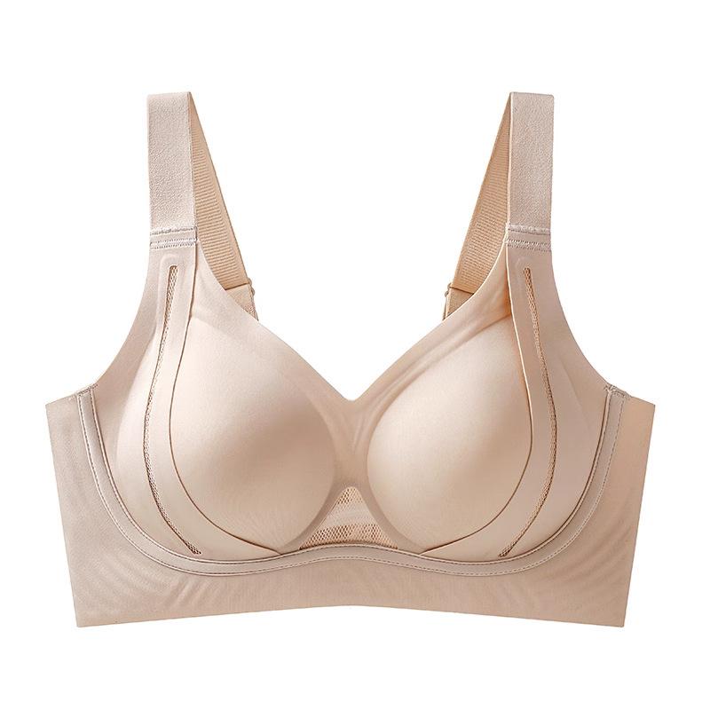 Gray Wireless Support Bra with Mesh Cutout and Wide Straps