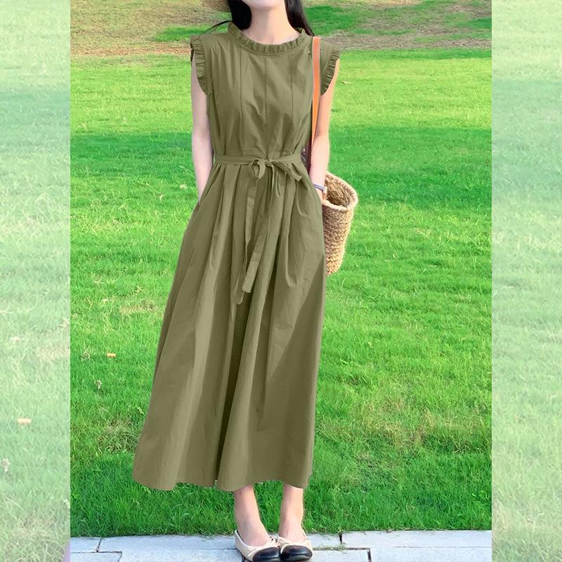 

ZANZEA Women Casual Round Neck Summer Sleeveless Dress 5XL армія зелений колір