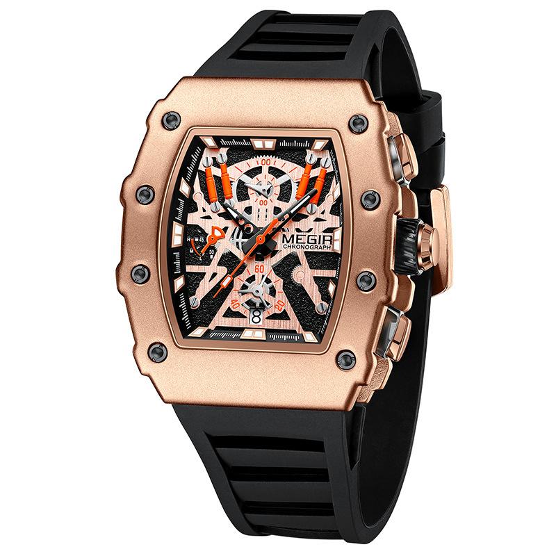 Watch Men'S Barrel Watch Square Domineering Chronograph Silicone Men'S Watch 2218