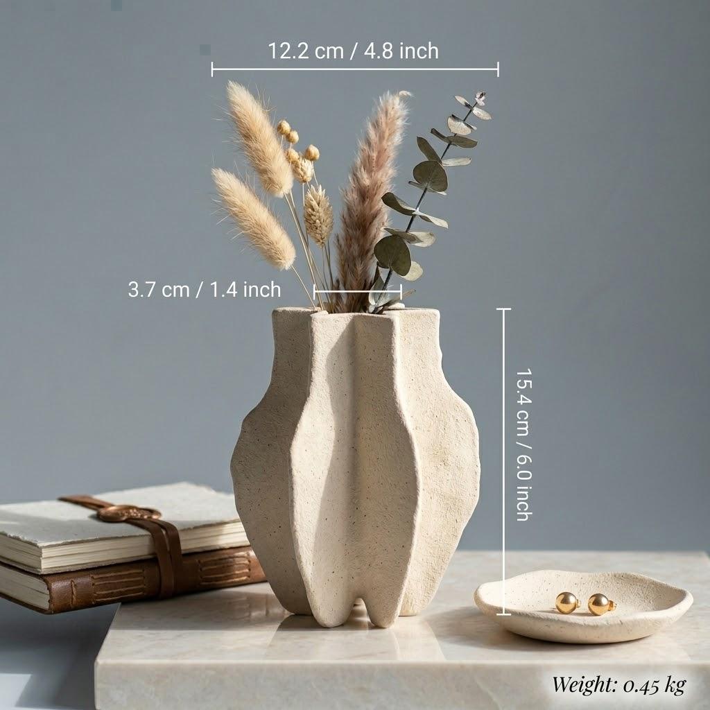 Organic Sculptural Ceramic Vase, 6" Handcrafted Minimalist Flower Pot, Unique Abstract Home Decor for Living Room & Table Centerpiece