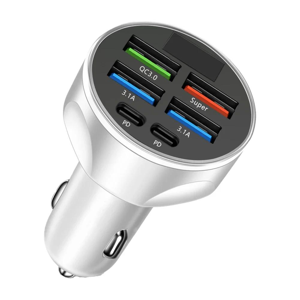 

smart 6-in-1 car charger with 66W super fast charging flash charge for multiple phones, high power multi-port vehicle charger білий